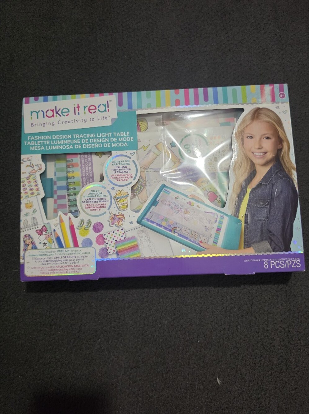 Make It Real Kids Fashion Design Tracing Light Table – Teal & Purple